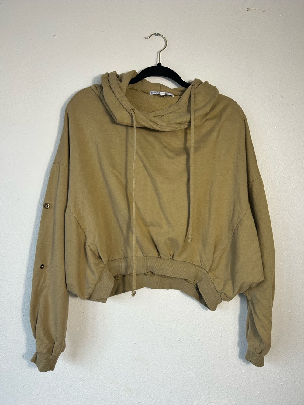 Young Fabulous & Broke Women's Cropped Hoodie S/M Tan Snap Button Sleeve YFB - Picture 2 of 7
